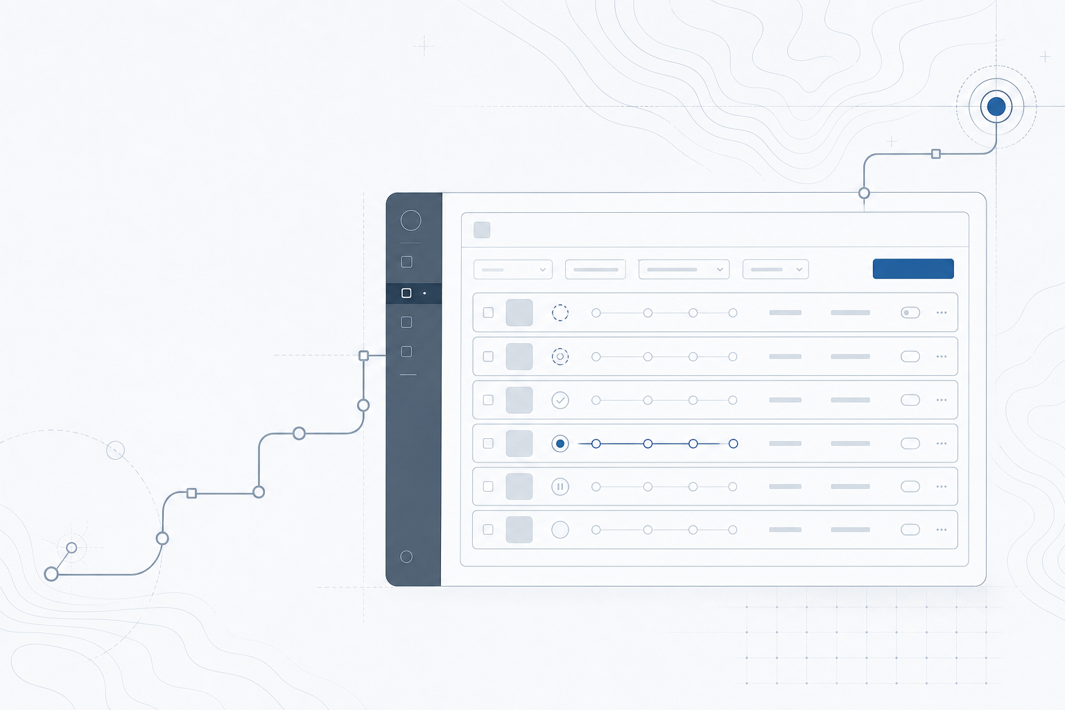 Abstract product-interface illustration for the app campaigns page of PathWolf